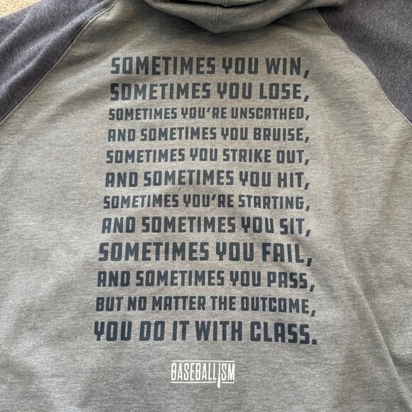 Baseballism Hoodie Double Sided Graphic Gray with Blue Raglan Sleeves Mens XL - Picture 6 of 11